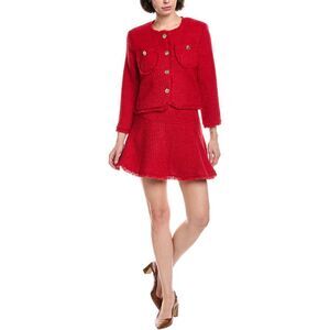 Pascale La Mode Womens 2Pc Wool-Blend Skirt Suit, Red